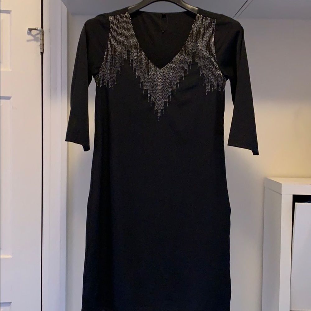 Black sequined knee dress